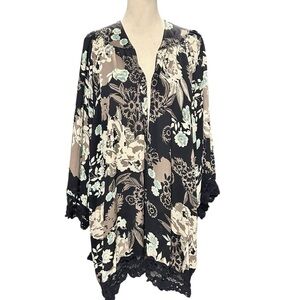 JODIFL Floral Lace Open Front Bohemian Kimono Duster Never Worn Size Medium EC
